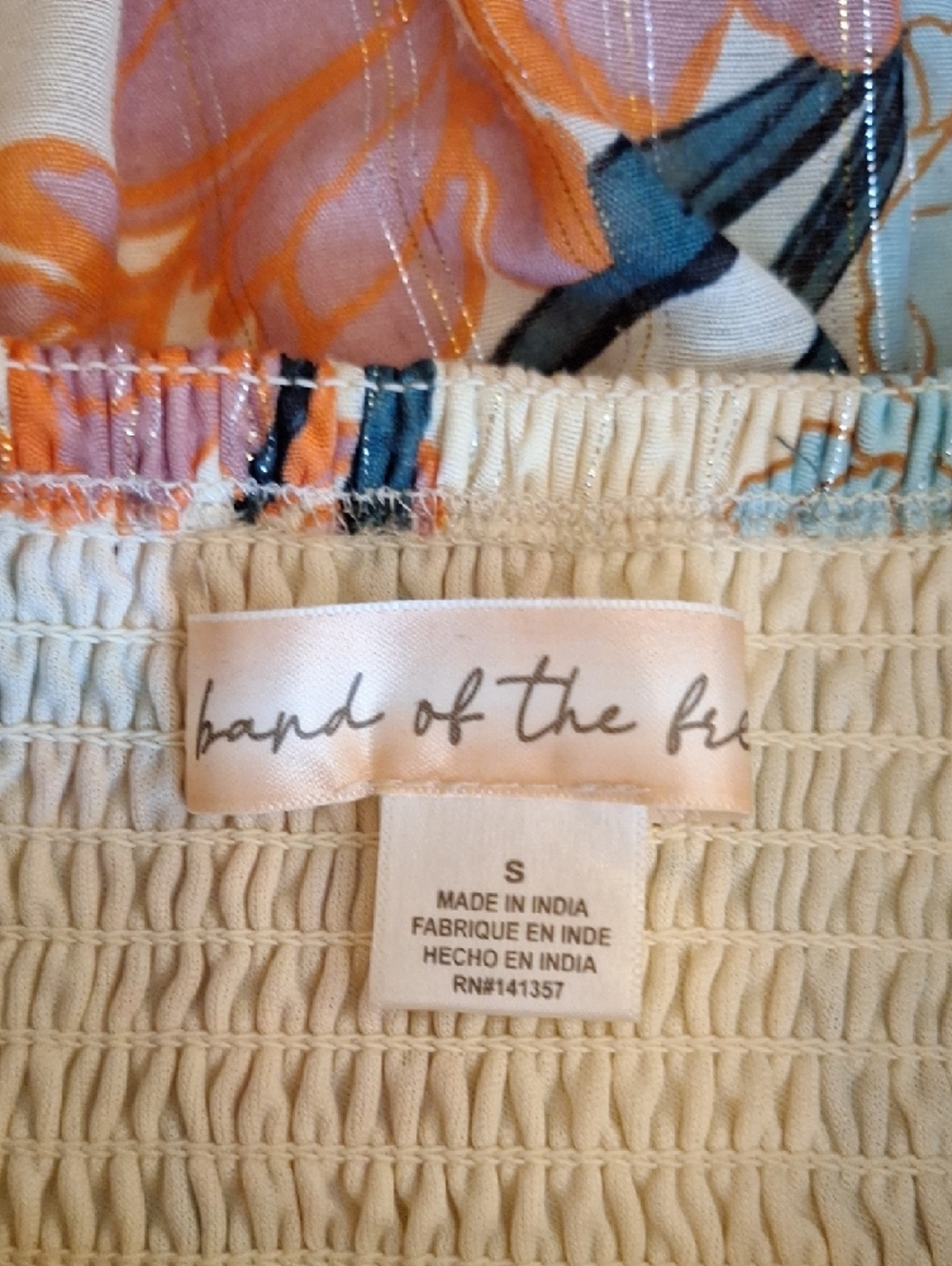 Smocked Floral Maxi Dress in Cream with Peach & Light Blue. NWOT Size Small - Picture 7 of 10